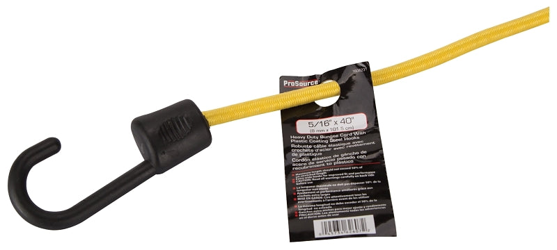 ProSource FH64084 Stretch Cord, 8 mm Dia, 40 in L, Polypropylene, Yellow, Hook End, Pack of 12