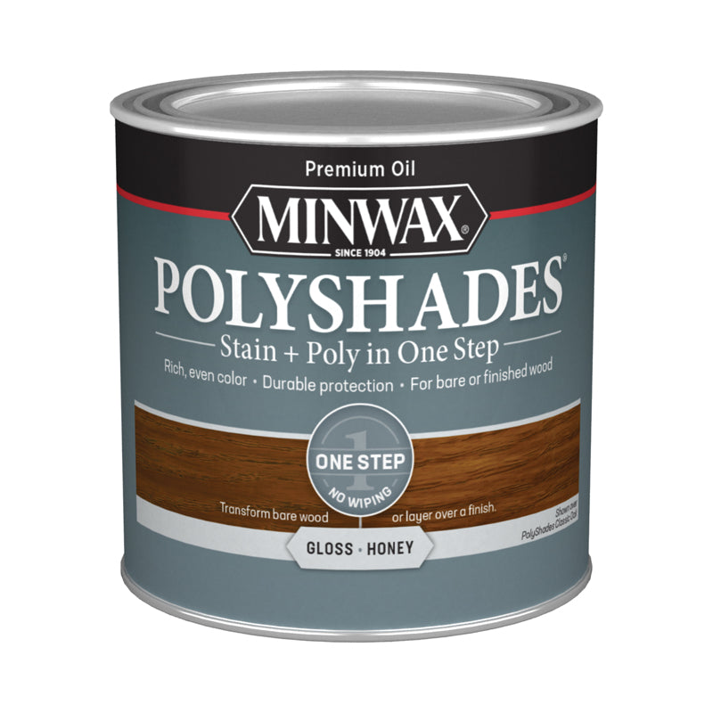 Minwax PolyShades Semi-Transparent Gloss Honey Oil-Based Stain/Polyurethane Finish 1/2 pt, Pack of 4