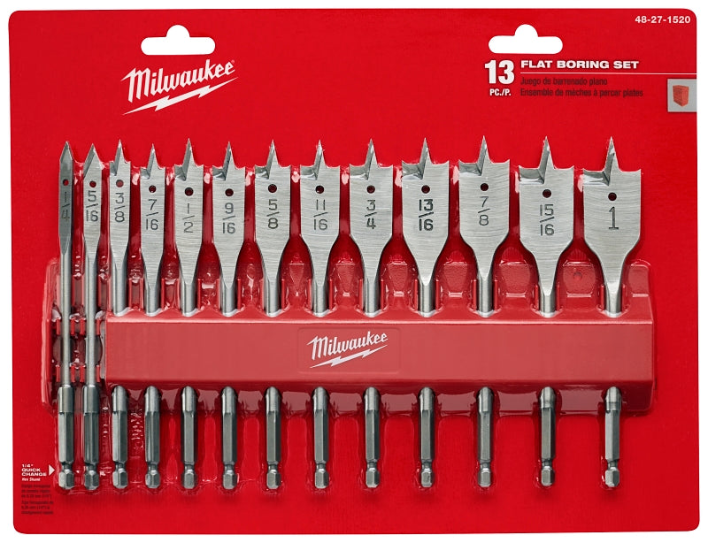 Milwaukee 48-27-1520 Boring Bit Set, Flat, 13-Piece, HCS