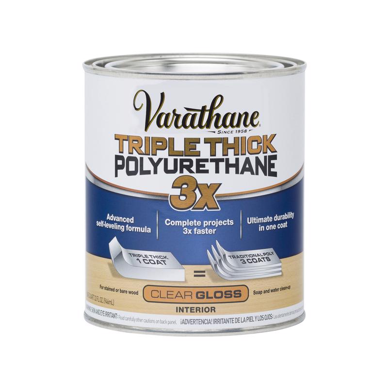 Varathane Gloss Clear Water-Based Triple Thick Polyurethane 1 qt, Pack of 2