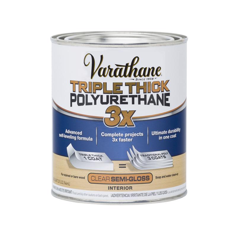 Varathane Transparent Semi-Gloss Clear Water-Based Acrylic Triple Thick Polyurethane 1 qt, Pack of 2
