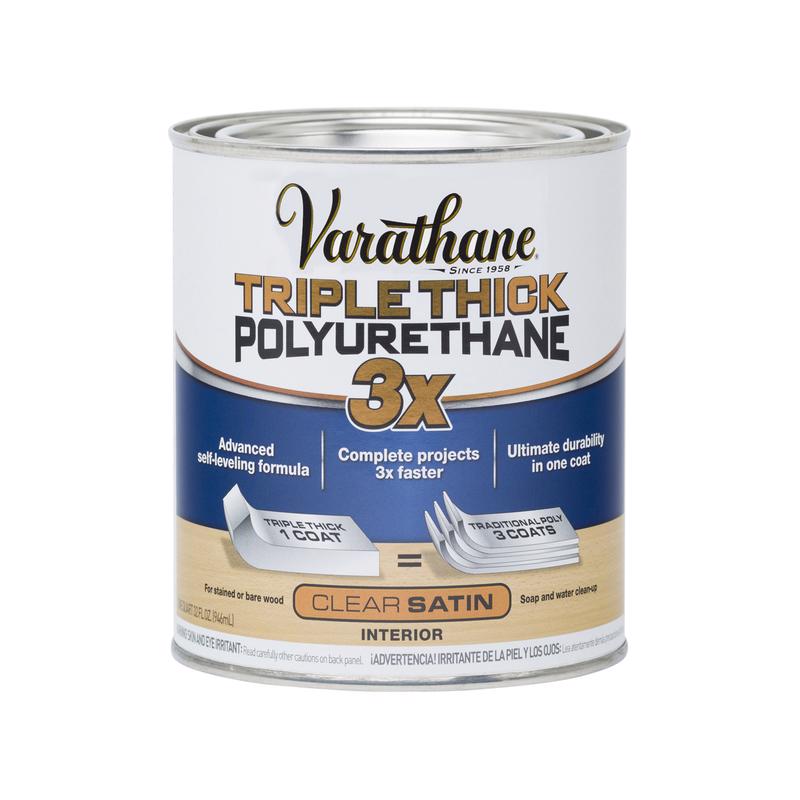 Varathane Transparent Satin Clear Water-Based Polyurethane/Acrylic Triple Thick Polyurethane 1 qt, Pack of 2
