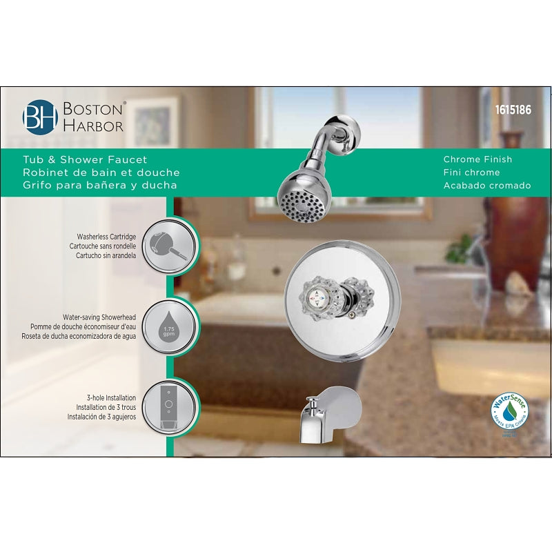 Boston Harbor GU-F1010509CP Tub/Shower, Fixed-Mount Showerhead, 1.75 gpm Showerhead, 1-Spray Setting, 1-Handle