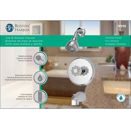 Boston Harbor GU-F1010509CP Tub/Shower, Fixed-Mount Showerhead, 1.75 gpm Showerhead, 1-Spray Setting, 1-Handle
