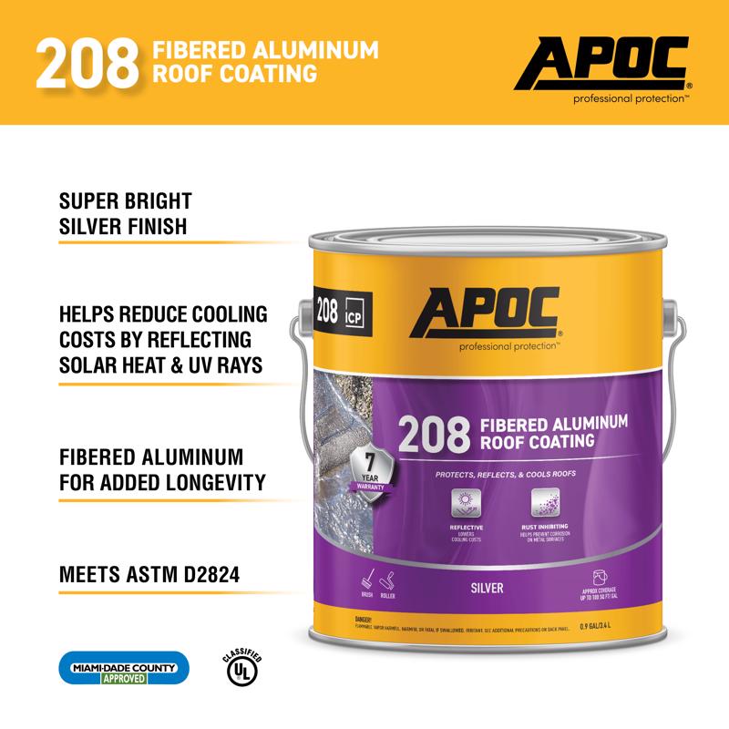 APOC High-Gloss Silver Fibered Aluminum Roof Coating 1 gal, Pack of 4