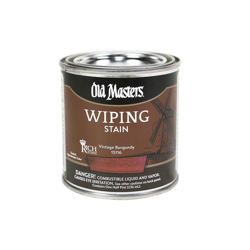 Old Masters 15116 Wiping Stain, Vintage Burgundy, Liquid, 0.5 pt, Can, Pack of 6