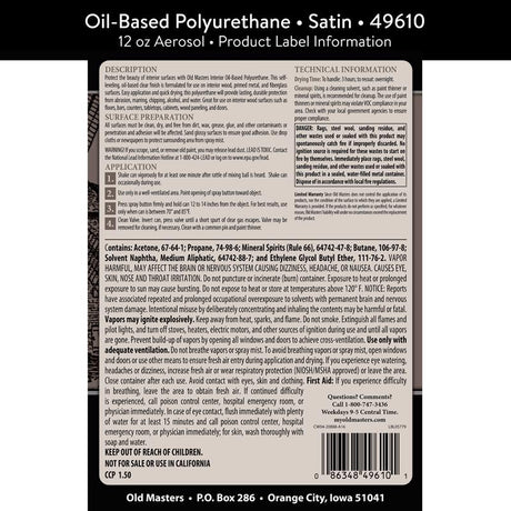 Old Masters Satin Clear Oil-Based Polyurethane Spray 12 oz, Pack of 6