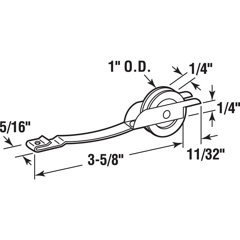 Prime-Line B 704 Flat Spring Tension Roller Assembly, 1 in Dia Roller, 1/4 in W Roller, Steel Roller, Concave Roller