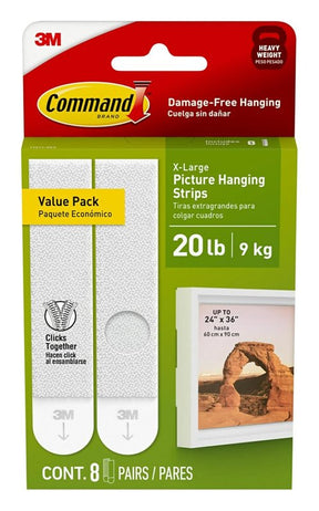 Command 17217-8ES Picture Hanging Strip, Foam Backing, White, 20 lb, 8/PR