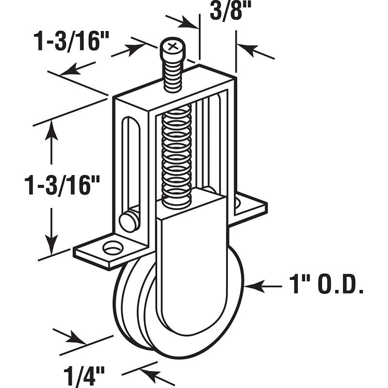Prime-Line B 617 Adjustable Roller Assembly, Bottom Mounting, 1 in Dia Roller, 1/4 in W Roller, Steel Roller, 3/8 in W