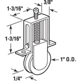 Prime-Line B 617 Adjustable Roller Assembly, Bottom Mounting, 1 in Dia Roller, 1/4 in W Roller, Steel Roller, 3/8 in W
