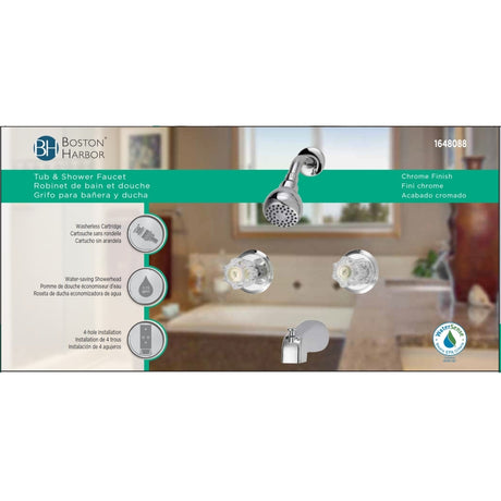 Boston Harbor GU-TQOB016CP Tub and Shower Faucet, Fixed-Mount Showerhead, 1.75 gpm Showerhead, 1-Spray Setting