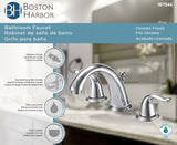 Boston Harbor TQ-FW6B0000CP Lavatory Faucet, 1.2 gpm, 2-Handle, 3-Faucet Hole, Brass/Plastic/Zinc, Chrome