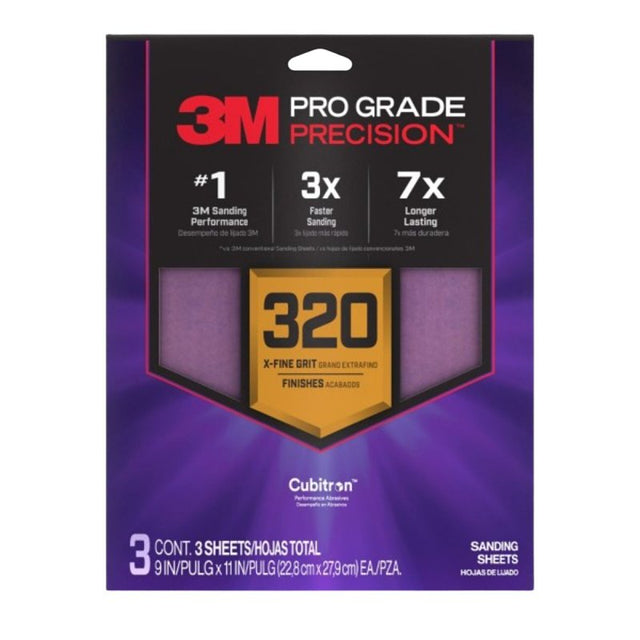 Pro Grade Precision SHR320-PGP-3T Sanding Sheet, 9 in L, 11 in W, Extra Fine, 320 Grit, Ceramic Alumina Abrasive