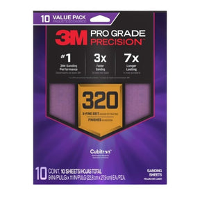 Pro Grade Precision SHR320-PGP-10T Sanding Sheet, 9 in L, 11 in W, Multi-Grade, 320 Grit, Ceramic Alumina Abrasive