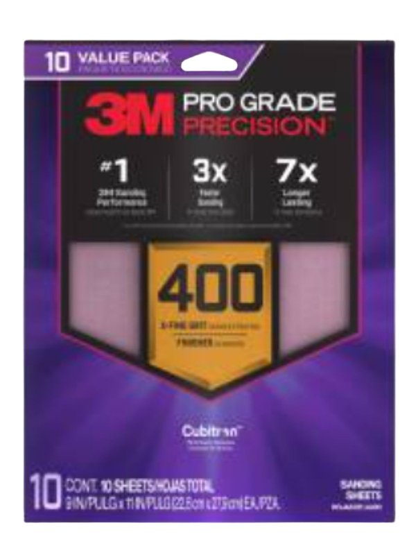 Pro Grade Precision SHR400-PGP-10T Faster Sanding Sheet, 11 in L, 9 in W, Extra Fine, 400 Grit