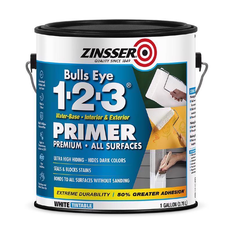 Zinsser Bulls Eye 123 White Water-Based Styrenated Acrylic Primer and Sealer 1 gal, Pack of 4
