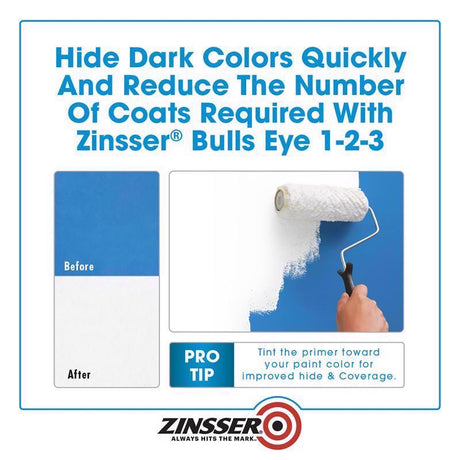 Zinsser Bulls Eye 123 White Water-Based Styrenated Acrylic Primer and Sealer 1 gal, Pack of 4