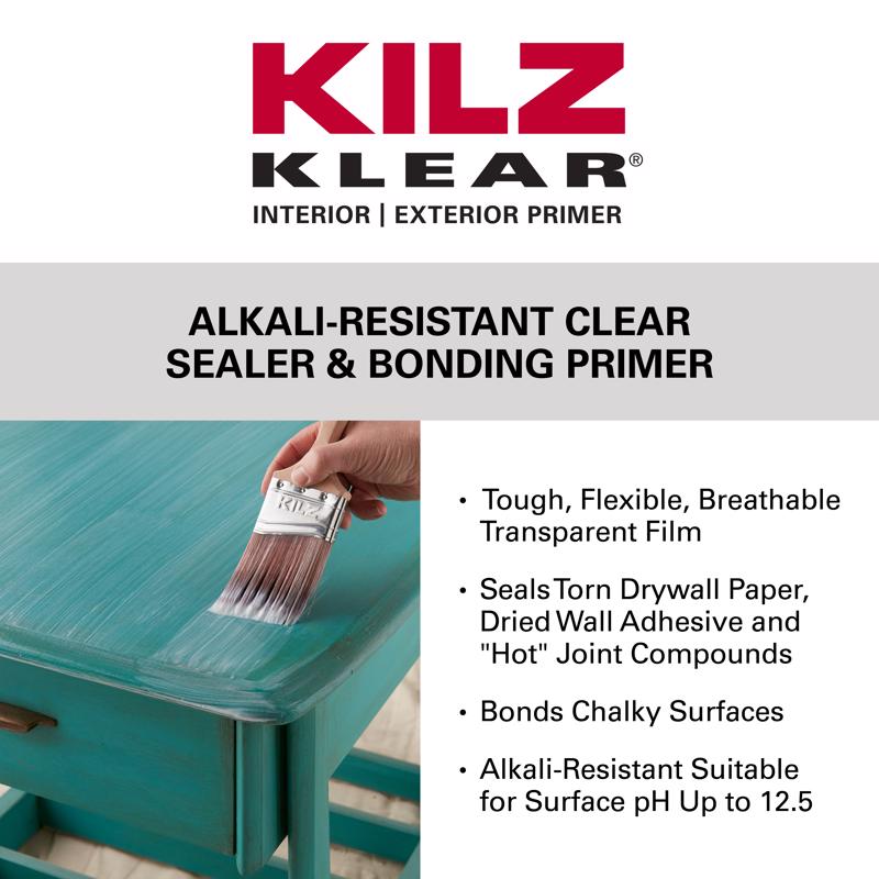 KILZ Klear Clear Flat Water-Based Alkyd Primer and Sealer 1 gal, Pack of 4