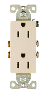 Eaton Wiring Devices 1107LA Duplex Receptacle, PVC, Light Almond, 2-Pole, 15 A, 125 V, Back, Side Wiring, NEMA: 5-15R