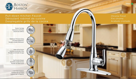 Boston Harbor FP4A0000CP Faucet Pull-Down Kitchen Faucet, 1.8 gpm, 1-Faucet Handle, 1, 3-Faucet Hole, Chrome