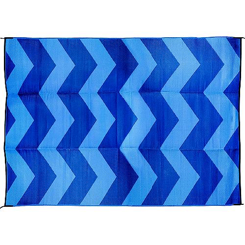 Open Air Chevron Outdoor Leisure Mat, Blue, 9' X 12'