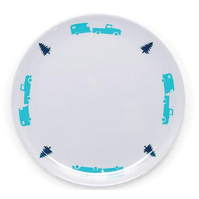 Camco 53226 Melamine Dishware, Blue Tree & Truck Pattern, 7-3/4" Salad Plate