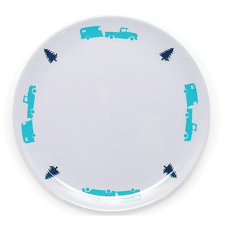 Camco 53226 Melamine Dishware, Blue Tree & Truck Pattern, 7-3/4" Salad Plate
