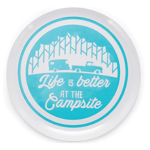 Camco 53227 Melamine Dishware, Blue Tree & Truck Pattern, 9-3/4" Dinner Plate