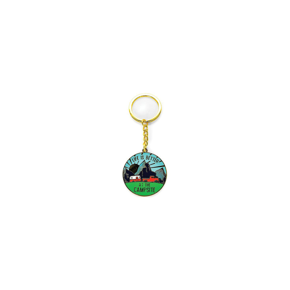 Camco 53289 Enamel Keychain, RV Themed, Camper Sunrise Round