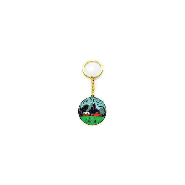 Camco 53289 Enamel Keychain, RV Themed, Camper Sunrise Round