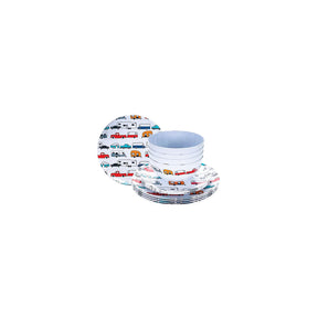 Camco 53295 Melamine Dishware, Multi-color RV & Truck Pattern, 12 pc. Set