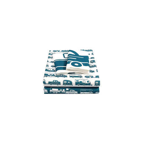 Camco 53298 Bed Sheets, Short Queen, Blue/white RV print