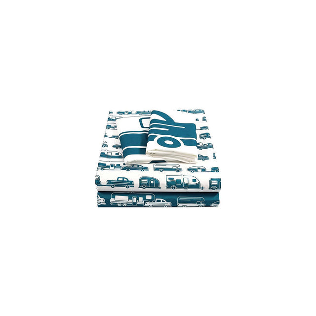 Camco 53298 Bed Sheets, Short Queen, Blue/white RV print