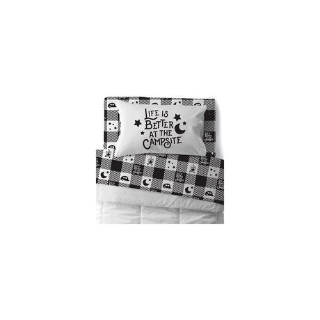 Camco 53475 Bed Sheets, Bunk, Buffalo Plaid, Blk/White