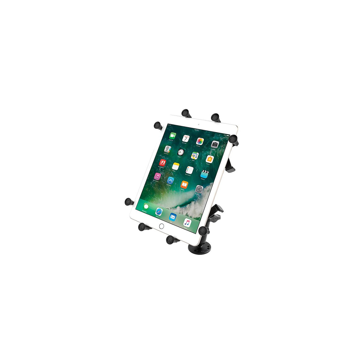 RAM Flat Surface Mount with LONG Double Socket Arm & Universal X-Grip Cradle for 10″ Large Tablets