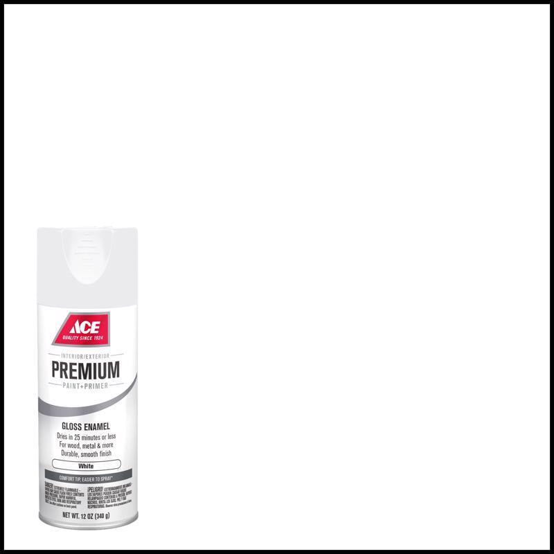 Ace Premium Gloss White Paint + Primer Enamel Spray 12 oz, Pack of 6