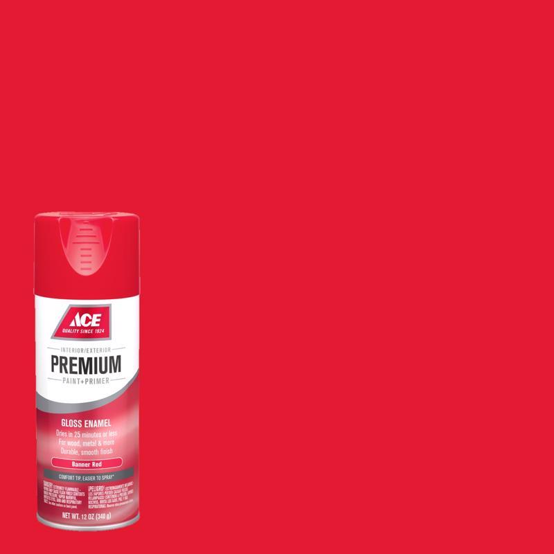 Ace Premium Gloss Banner Red Paint + Primer Enamel Spray 12 oz, Pack of 6