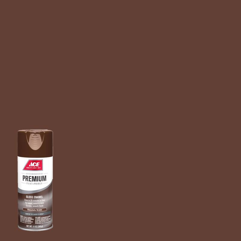 Ace Premium Gloss Chocolate Brown Paint + Primer Enamel Spray 12 oz, Pack of 6