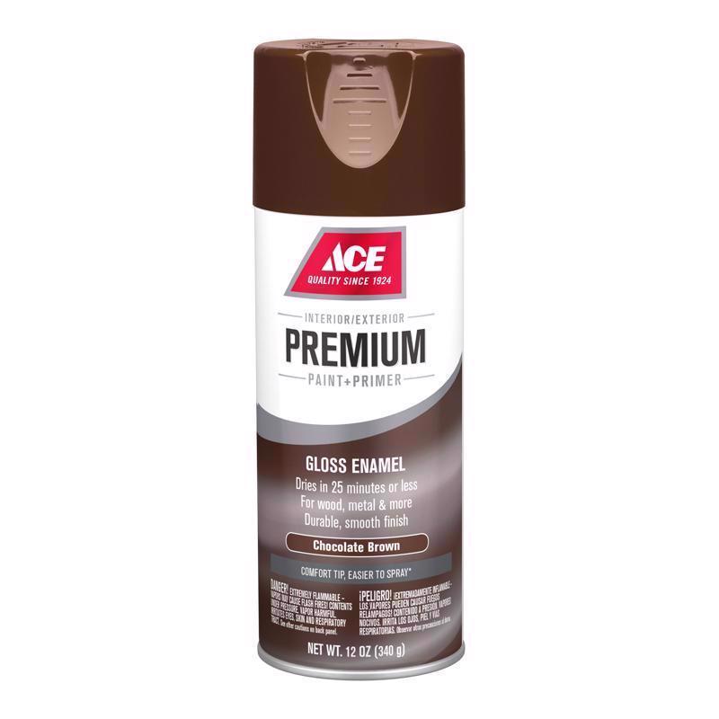 Ace Premium Gloss Chocolate Brown Paint + Primer Enamel Spray 12 oz, Pack of 6