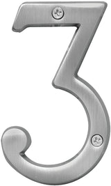 Hy-Ko BR-43SN, Prestige Series BR-43SN/3 House Number, Character: 3, 4 in H Character, Brass, Pack of 3