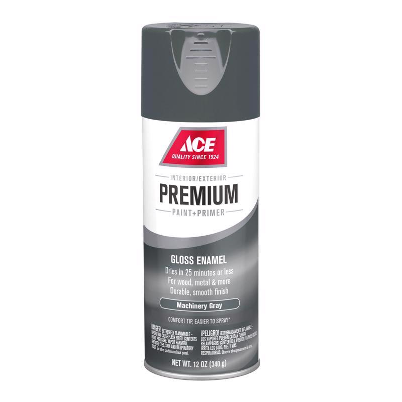 Ace Premium Gloss Machinery Gray Paint + Primer Enamel Spray 12 oz, Pack of 6