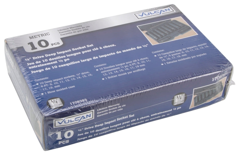 Vulcan MTI10-M Socket Set, Chrome Molybdenum Steel, Tempered Phosphate