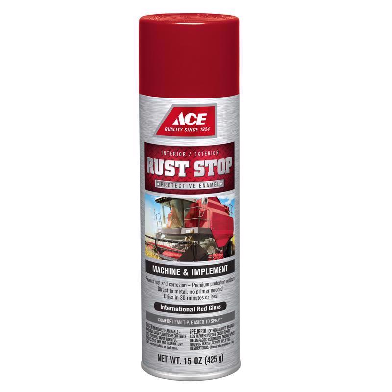 Ace Rust Stop Machine & Implement Gloss International Red Protective Enamel Spray Paint 15 oz, Pack of 6