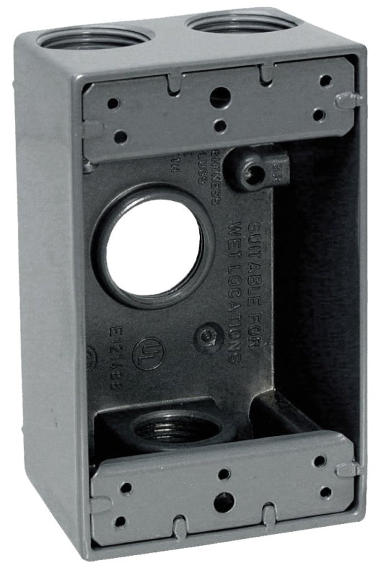 Teddico/Bwf 1504-1 Outlet Box, 97.3 cu-in, 4-1/2 in, 1-Gang, 4-Knockout, Metal, Gray, Powder-Coated