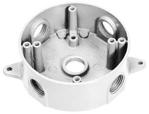 Teddico/Bwf 3505W-1 Outlet Box, 117.3 cu-in, 5-1/2 in, 5-Knockout, Metal, White, Powder-Coated