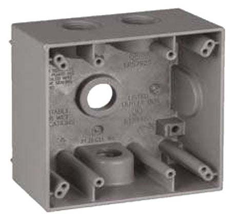 Teddico/Bwf TGB-54V Outlet Box, 30.5 cu-in, 4-1/2 in, 2-Gang, 4-Knockout, Metal, Gray, Powder-Coated
