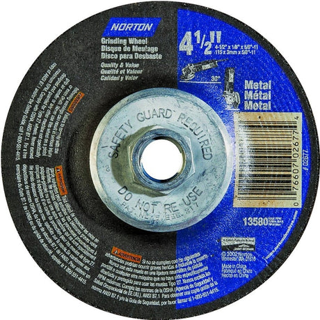 Norton 66252843609 Grinding Wheel, 4-1/2 in Dia, 1/8 in Thick, 5/8-11 Arbor, 24 Grit, Extra Coarse