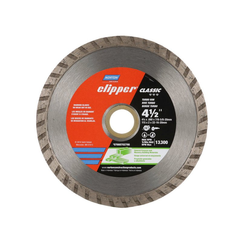 Norton Clipper Classic 07660702790 General-Purpose Dry Turbo Rim Portable Blade, 4-1/2 in W, Diamond