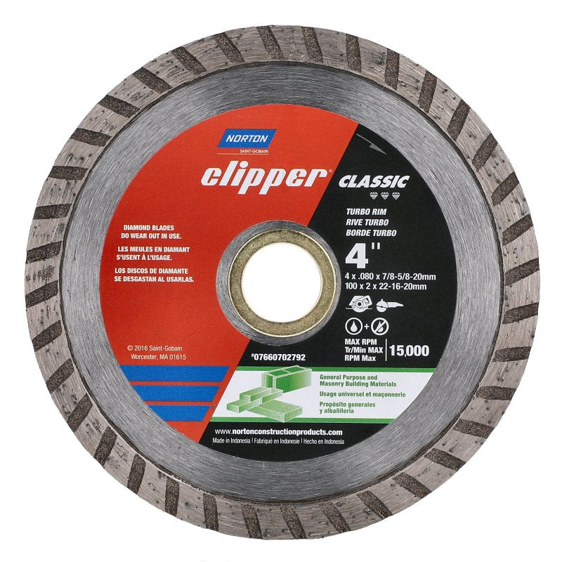 Norton Clipper Classic 07660702792 General-Purpose Dry Turbo Rim Portable Blade, 4 in W, Diamond